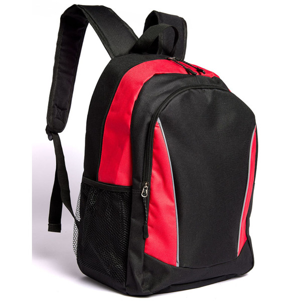 Plain Structured Padded Backpack with Reflective Piping - Black/Red Plain Structured Padded Backpack with Reflective Piping - Black/Red
