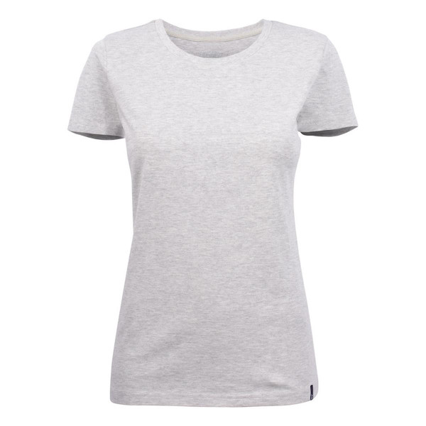 Light grey marle women's crew neck t-shirt with short sleeves and smooth cotton construction