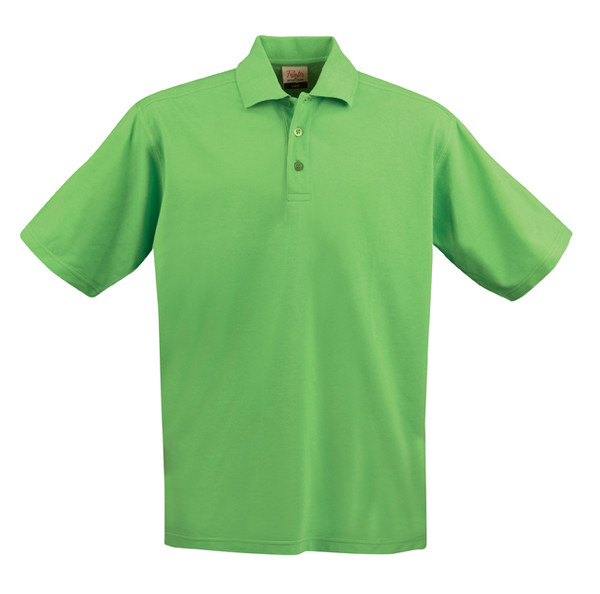 Lime green men's polo shirt with matching buttons and flat collar in cotton pique fabric