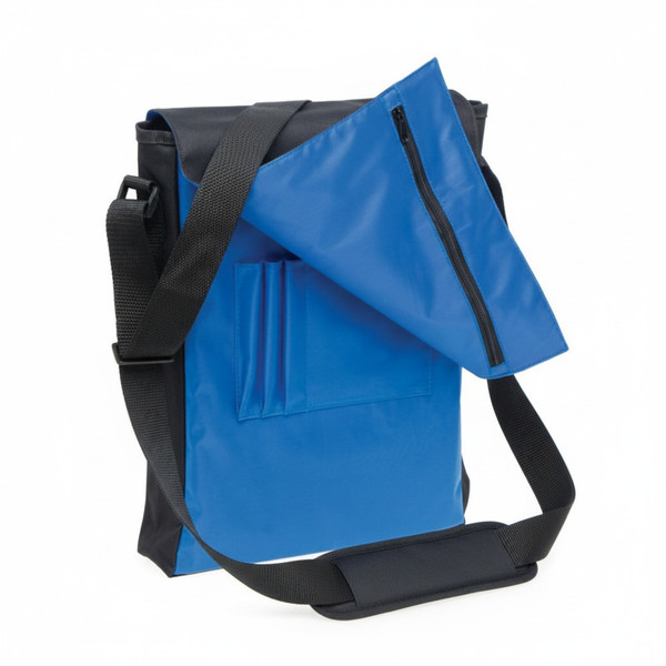 Black, Grey and Blue | messenger bag with flap open, showing internal compartments, pen holders, and a zippered pocket, ideal for organised daily carry. Black, Grey and Blue | messenger bag with flap open, showing internal compartments, pen holders, and a zippered pocket, ideal for organised daily carry.