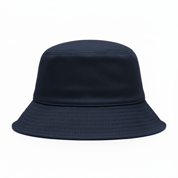 Navy bucket hat with structured crown and wide downward sloping brim ideal for decoration