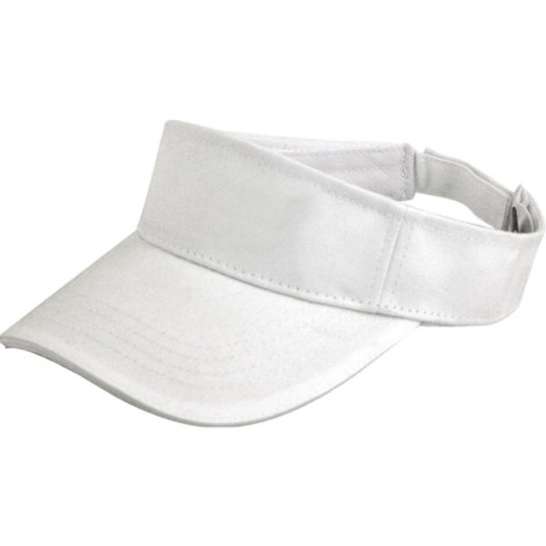 White | sports visor with an adjustable strap, suitable for tennis, golf, or general outdoor use