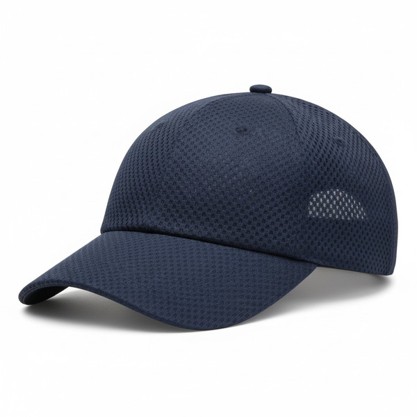 Navy mesh sports cap with breathable honeycomb texture and curved brim