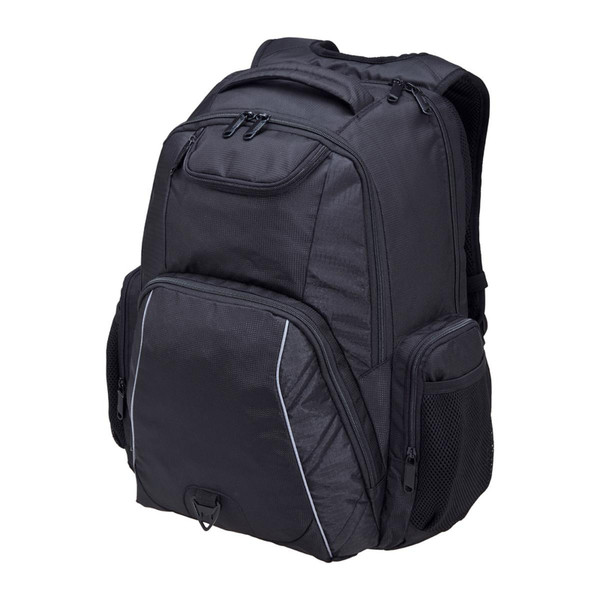 Flare Laptop Backpack in black, designed to be airport security friendly, suitable for a 15-inch laptop. Durable blank travel bag with multiple compartments, ready for custom logo or branding. Flare Laptop Backpack in black, designed to be airport security friendly, suitable for a 15-inch laptop. Durable blank travel bag with multiple compartments, ready for custom logo or branding.