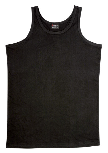 Black regular fit sleeveless singlet with round neckline and smooth cotton fabric