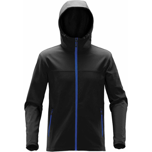 Men's Water-Repellent Softshell Hooded Jacket - Black/Azure Blue