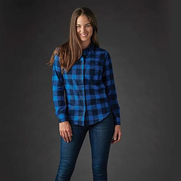 Women's Cotton-Blend Snap-Front Plaid Shirt