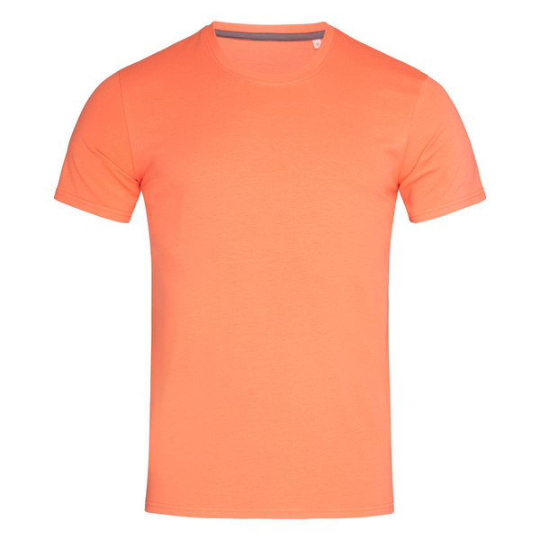 Salmon orange men's crew neck t-shirt with short sleeves and smooth stretch fabric finish