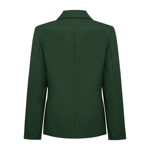 Rear view of a bottle green kids formal blazer with notched collar and centre back seam
