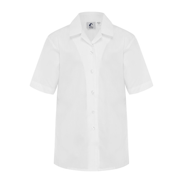 Short Sleeve Blouse with Revere Collar - White