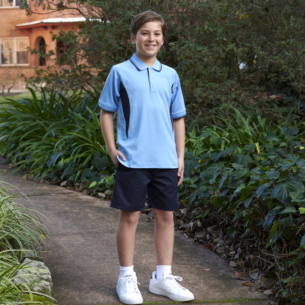 Cotton Back Easy Care Polo Shirt | Ice Blue/Dark Navy