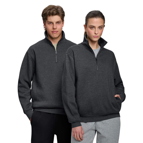 Falcon unisex half-zip fleecy sweater for bulk blank apparel. A warm, cotton-rich fleece pullover.