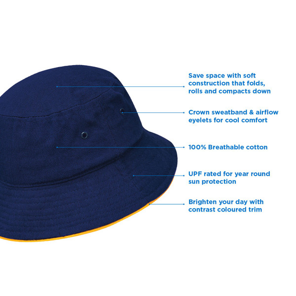 Pack of 25 Brushed Cotton Bucket Hat with Contrast Trim - Features
