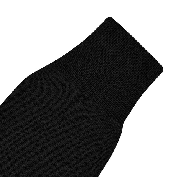 Close-up of black knit jumper sleeve showing ribbed cuff detail on kids heavyweight V-neck