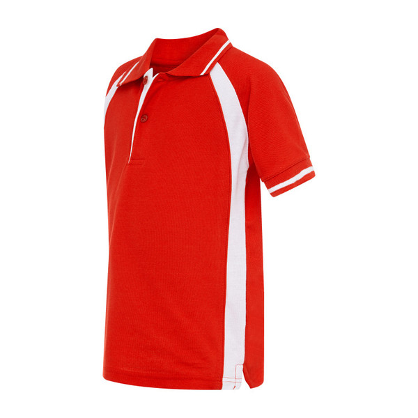 Kids Raglan Sleeve Contrast Sports Polo Shirt - Red/White