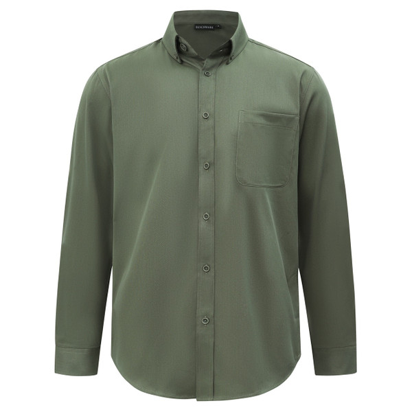 MONTROSE army green cotton blend long sleeve shirt for men smart casual workwear