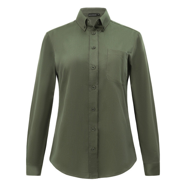 MONTROSE army green cotton blend long sleeve shirt for women in smart casual style