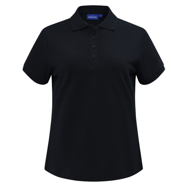 Black blank women's classic pique polo shirt in cotton poly blend short sleeve