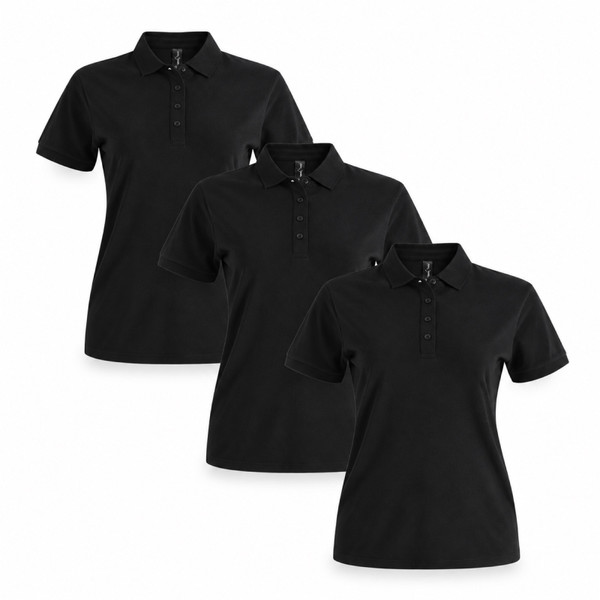 BAHAMA 3-pack women's black cotton pique polo shirts - bundle