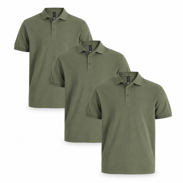 BAHAMA 3-pack men's olive green cotton pique polo shirts - bundle