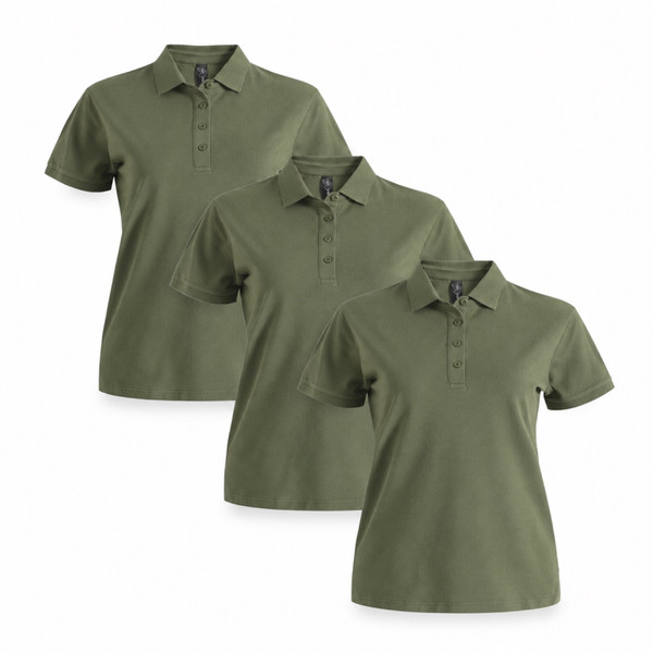 BAHAMA 3-pack women's olive green cotton pique polo shirts - bundle