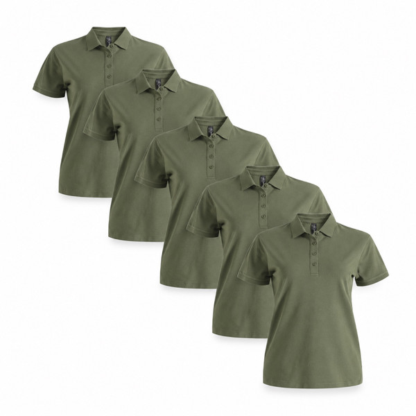 BAHAMA 5-pack women's olive green cotton pique polo shirts - bundle