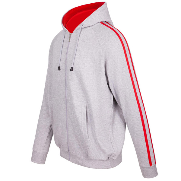 Grey Marl + Red | Buy Zip Hoodie Jacket | Twin-Stripe Online