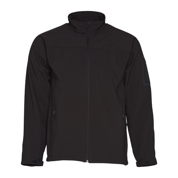 Black WARWICK Men's Contrast Soft Shell Jacket featuring a two-tone professional design, water-resistant outer shell, and breathable fabric, perfect for team uniforms and outdoor workwear.
