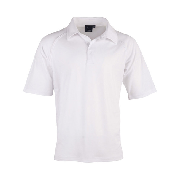 White short sleeve cricket polo with collar and chest pocket
