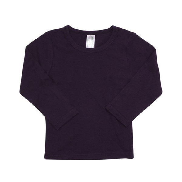 Deep navy organic cotton long sleeve kids tee with crew neck and flat chest panel for decoration