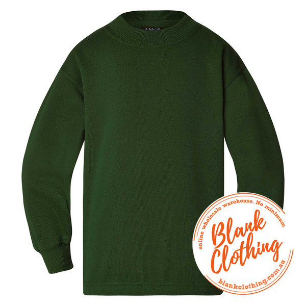 Forest green crew neck fleece sweatshirt with ribbed cuffs and hem on white background