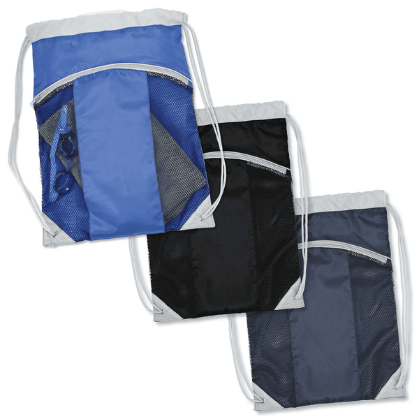 drawstring back sack with mesh pockets