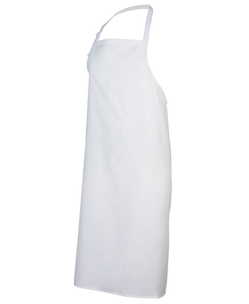 White full bib apron with adjustable neck strap and large flat front panel for decoration
