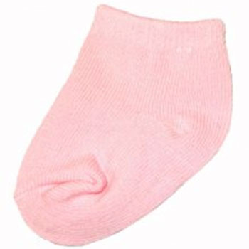 Light pink ribbed newborn ankle sock with cushioned sole and fold-over cuff
