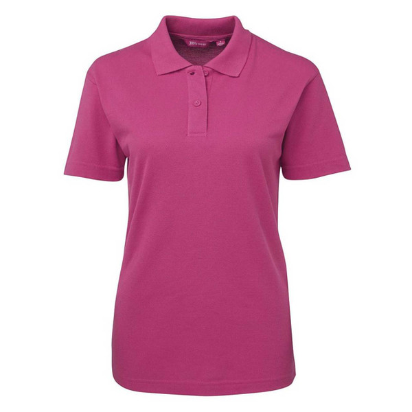 Hot Pink Plain MATHILDA women's short-sleeve polo shirt in durable poly-cotton pique knit, featuring easy-care and comfortable fabric, ideal for uniforms and custom embroidery.