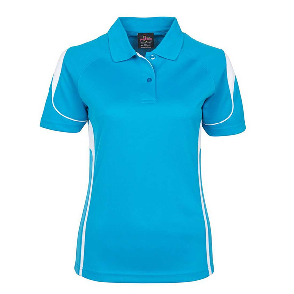womens quick dry polo uniform | aqua + white