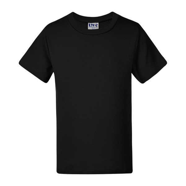 Black crew neck baby t-shirt with short sleeves and smooth flat front panel for decoration