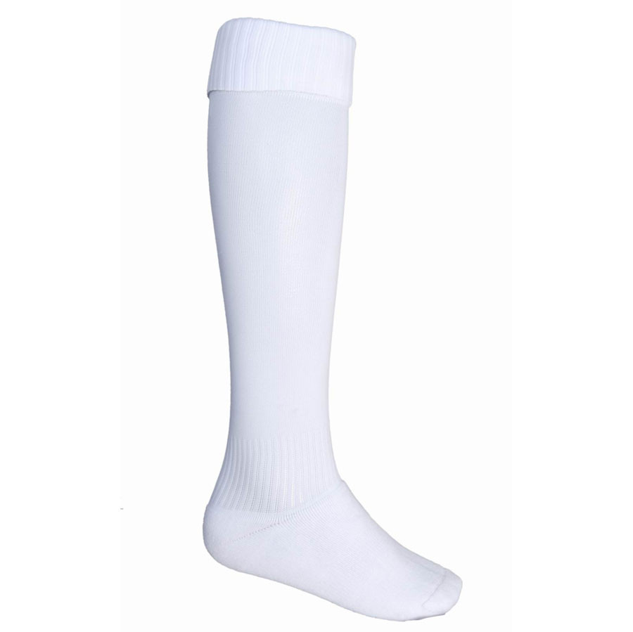 White knee-high sport sock with ribbed cuff and cushioned sole detail