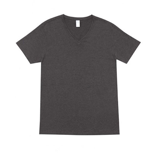 Charcoal marl v-neck t-shirt with short sleeves and smooth flat chest panel for decoration