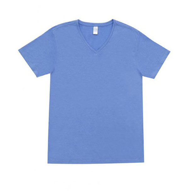 Carolina blue marl v-neck tee with short sleeves and smooth chest panel for decoration