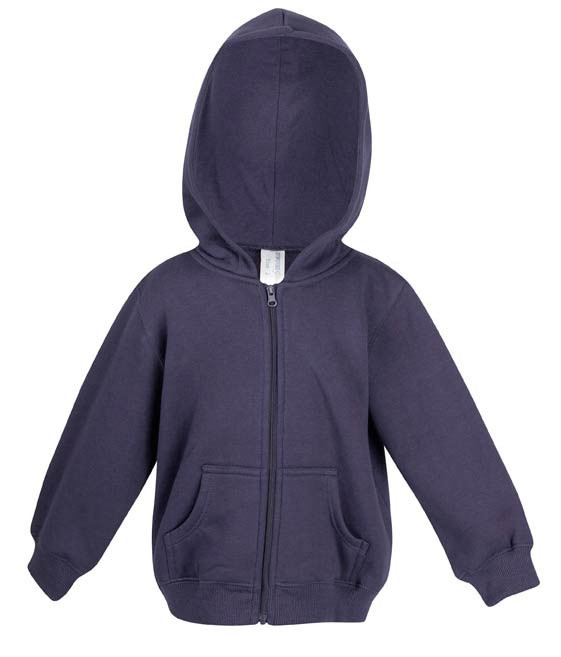 Navy zip-up hoodie with kangaroo pocket and ribbed cuffs for babies and kids
