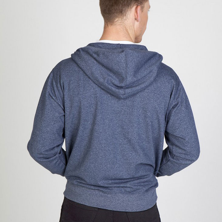 Plain RIPLEY men's lightweight heather full-zip hoodie jacket, made from soft, stretchy heather knit fabric, ideal for comfortable casual wear, activewear, or custom screen printing.