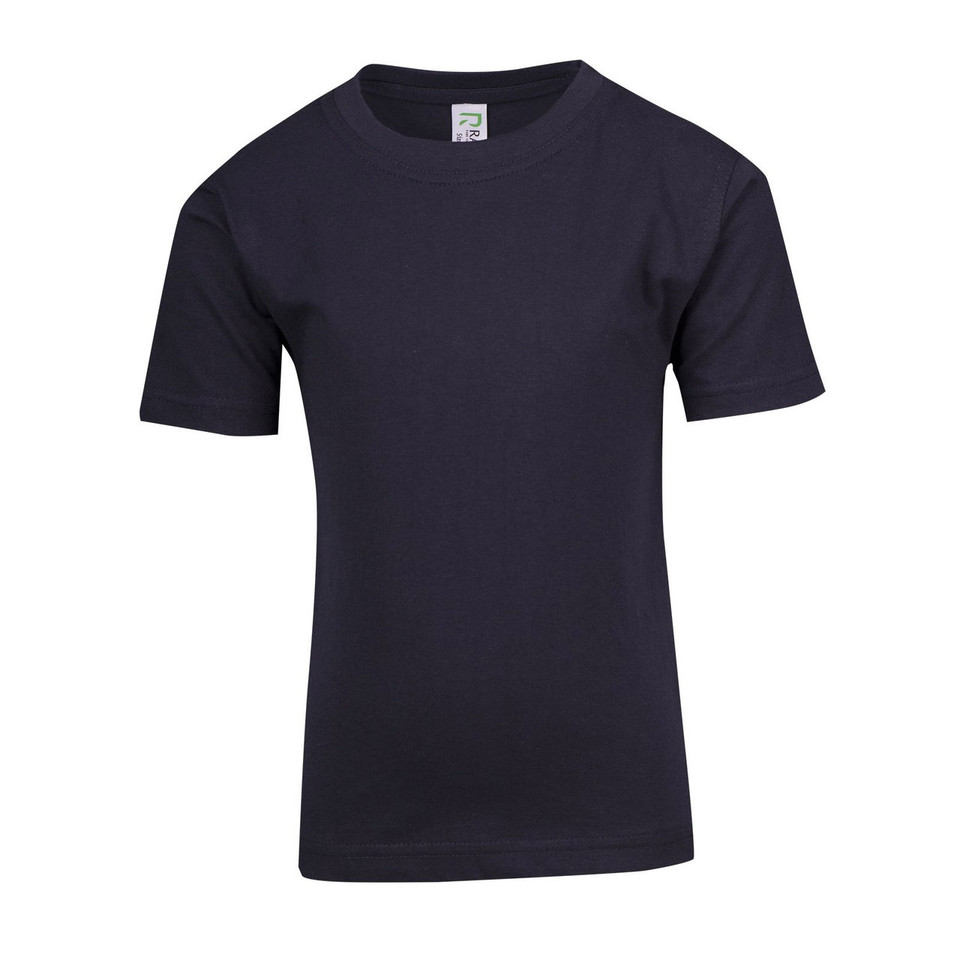 Navy blue kids short sleeve crew neck t-shirt with smooth cotton fabric