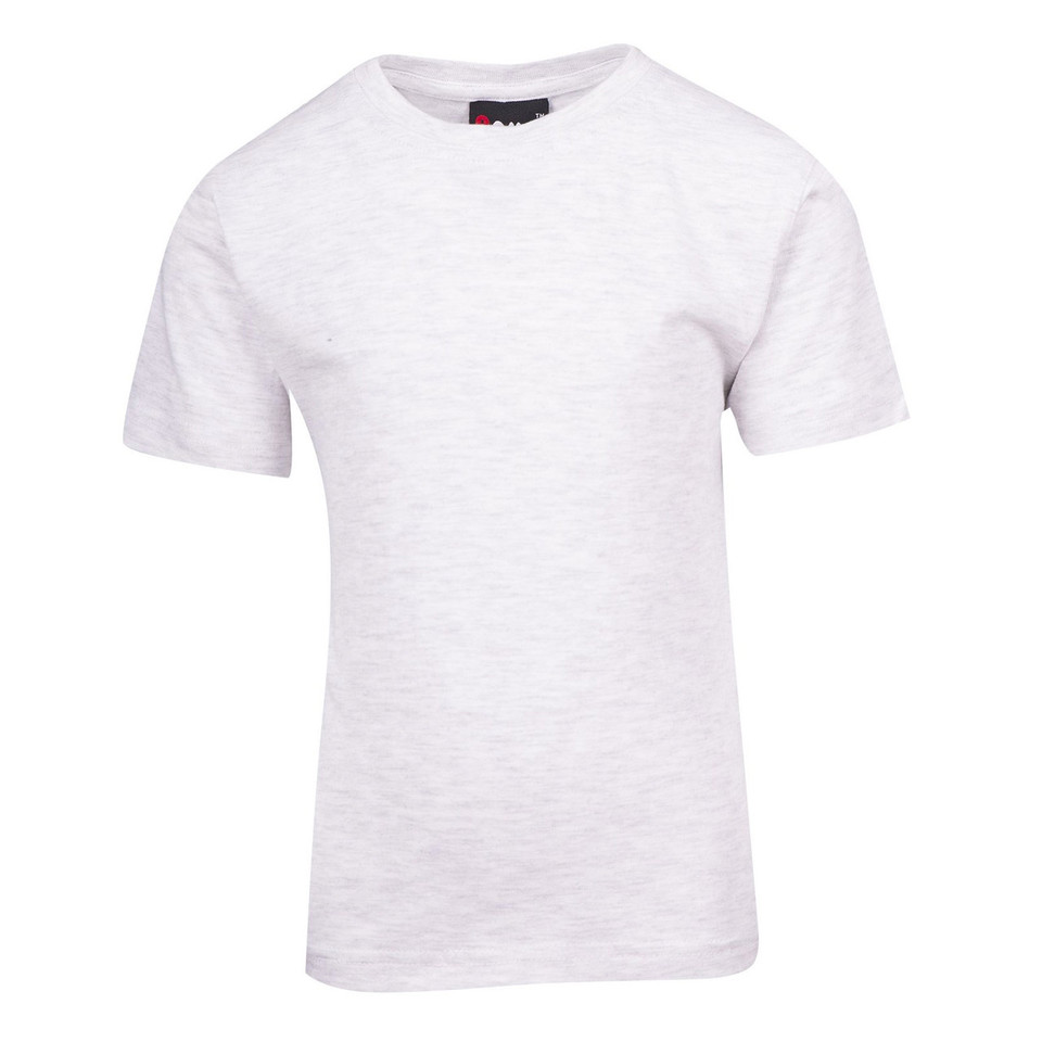 Light heather grey crew neck t-shirt with short sleeves and smooth cotton finish