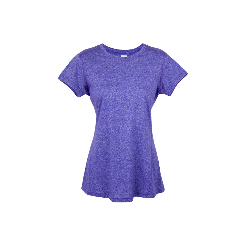Heather purple women's short sleeve tee with crew neck and relaxed fit