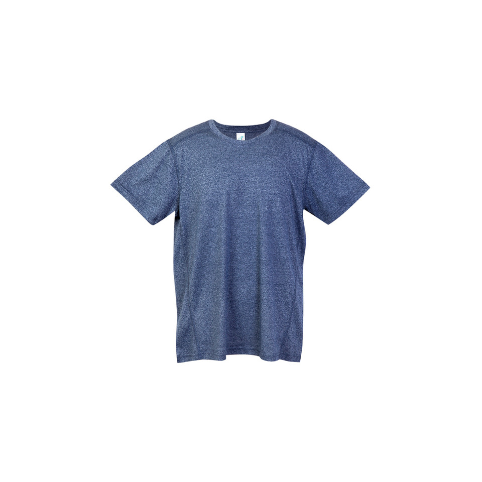 Heather navy blue crew neck t-shirt with short sleeves and relaxed fit