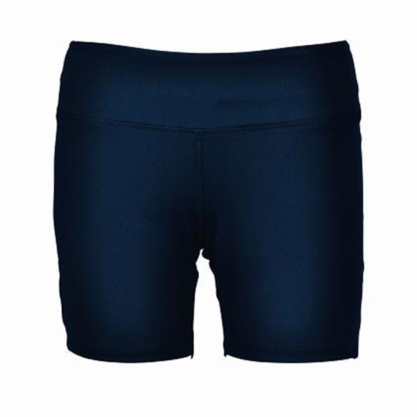 Navy Akira Ladies Stretch Gym Shorts with Pocket, comfortable high-waisted activewear shorts with a side pocket, ideal for cycling, yoga, or running.