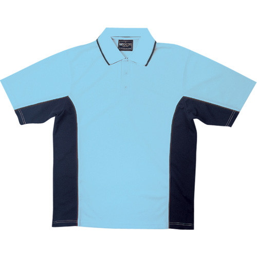 Sky+Navy Royal Ladies Quick Dry Contrast Panel Polo Shirt, a breathable, moisture-wicking athletic top featuring stylish contrast side panels, ideal for team or corporate wear.