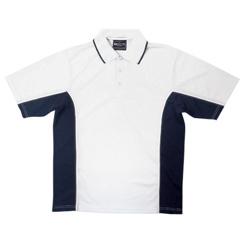 White+Navy Royal Ladies Quick Dry Contrast Panel Polo Shirt, a breathable, moisture-wicking athletic top featuring stylish contrast side panels, ideal for team or corporate wear.