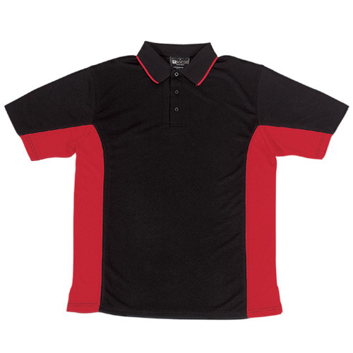 Black+Red Royal Ladies Quick Dry Contrast Panel Polo Shirt, a breathable, moisture-wicking athletic top featuring stylish contrast side panels, ideal for team or corporate wear.